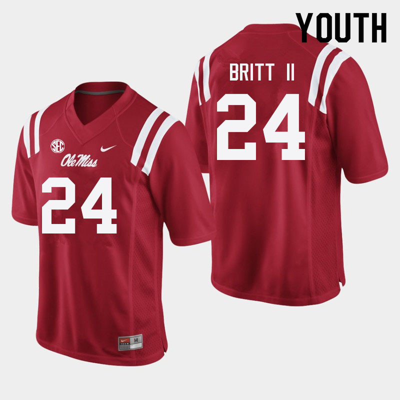 Marc Britt II Ole Miss Rebels NCAA Youth Red #24 Stitched Limited College Football Jersey VSK3158AJ